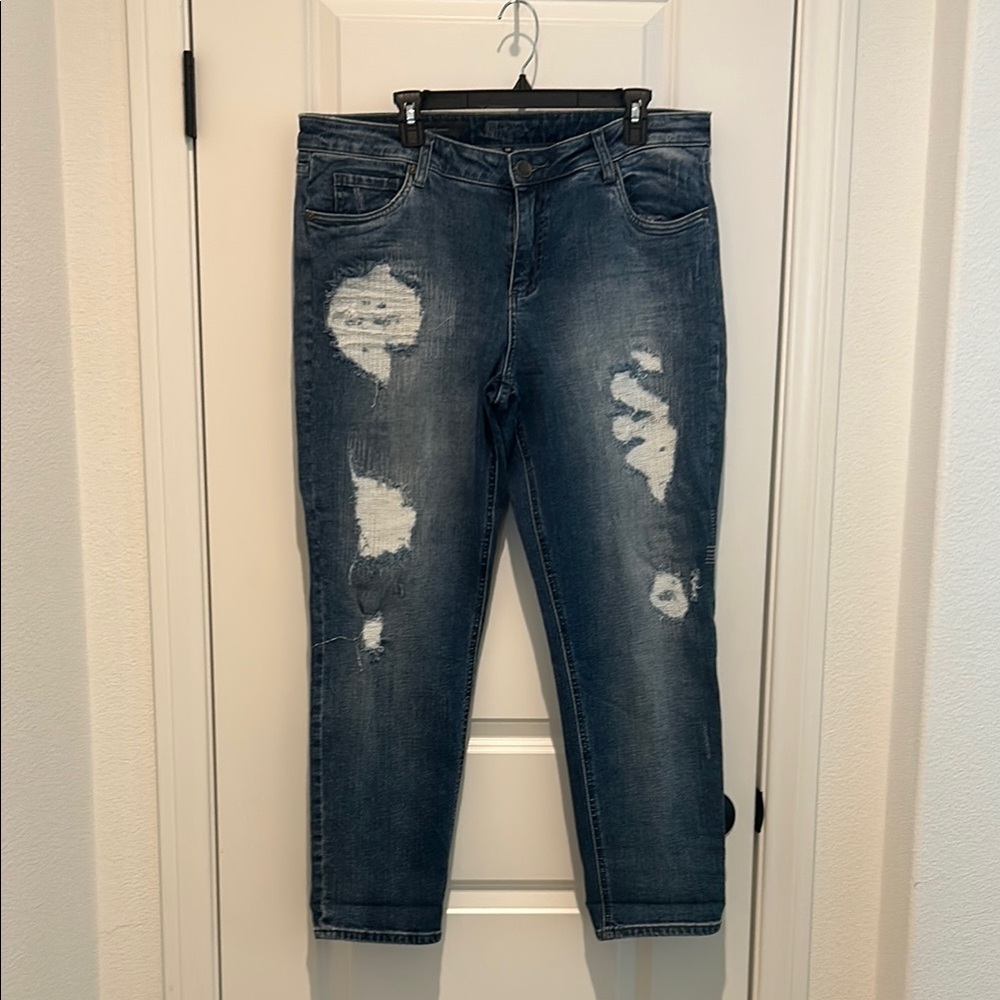 Kut from the Kloth Swede Boyfriend Distressed Blue Jeans